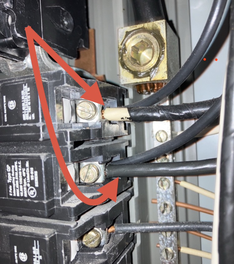 Double tapped breaker inside electrical panel — 4-point inspection failure Brooksville FL